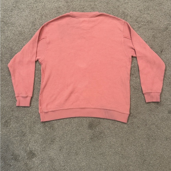 AERIE Womens The Sweat Waffle Crew Neck Sweatshirt Pullover Pink Size Small - Picture 9 of 9